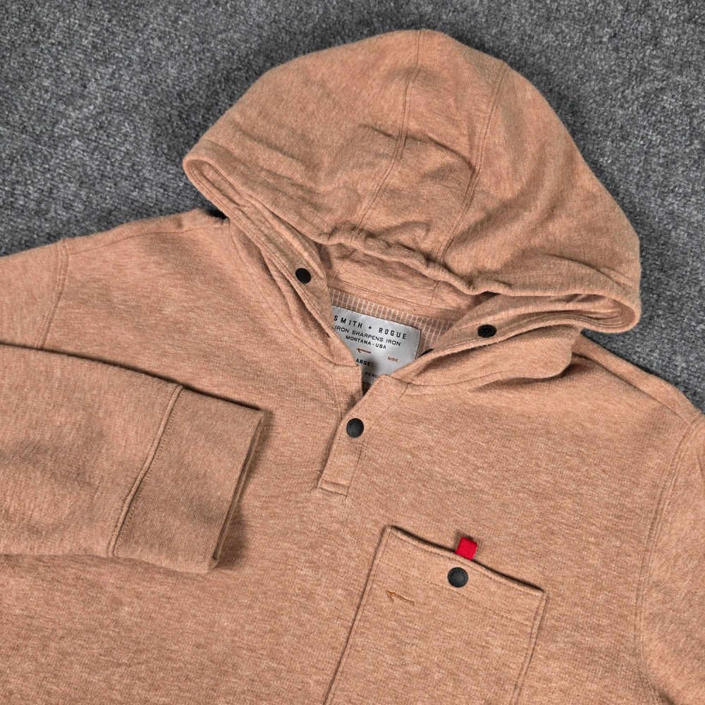 Smith + Rogue Hoodie Mens L Rust Orange Henley Snap Pocket Pullover Cotton